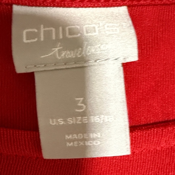 3/$10 Chico's Vibrant Red Black Long Sleeve Top - Picture 2 of 8